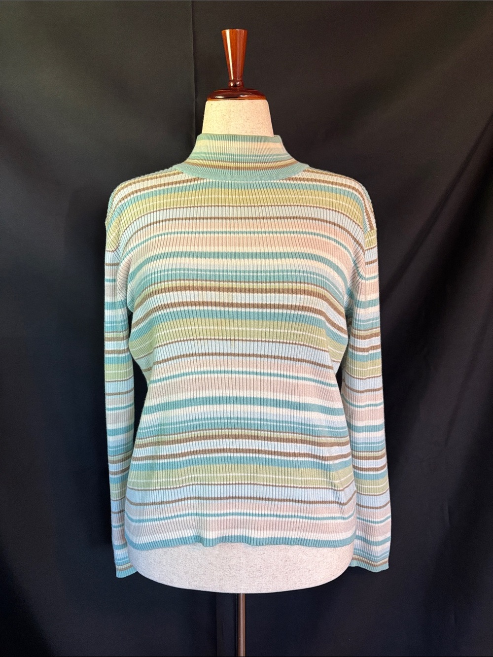 croft & barrow Pastel Striped Mock Neck Sweater in Aqua, Mint, Beige, Cream